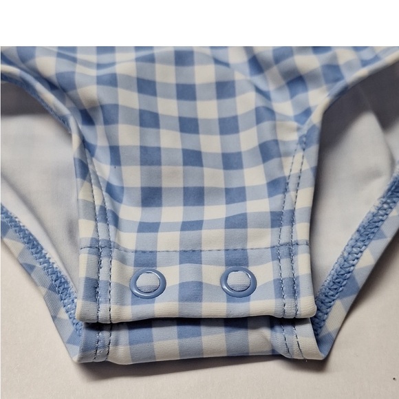 New! Carter's Baby Girl One Piece Swimsuit Blue Gingham Plaid Ruffle & Bow - Picture 5 of 7
